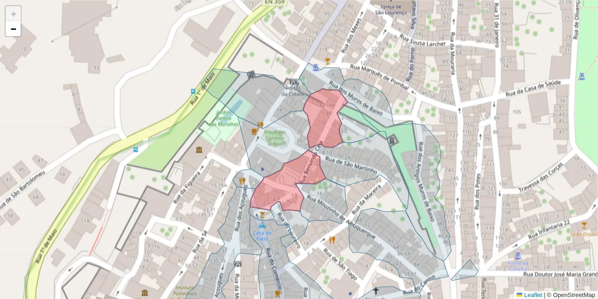 Mapa detalhado do código postal 7300-128 com limites, códigos postais vizinhos e agências dos correios