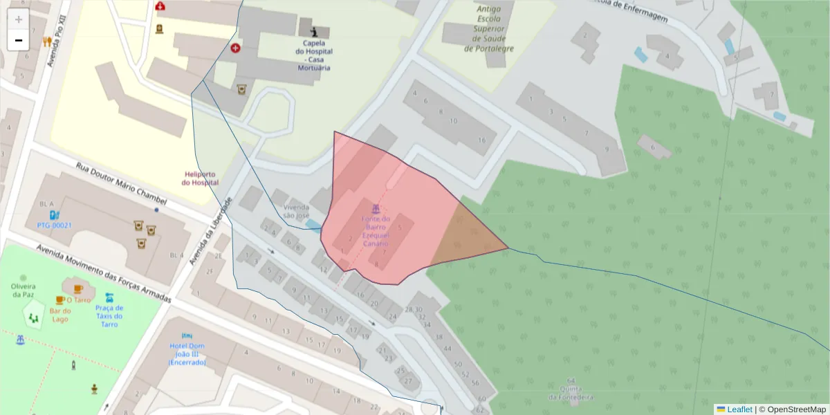 Mapa detalhado do código postal 7300-131 com limites, códigos postais vizinhos e agências dos correios