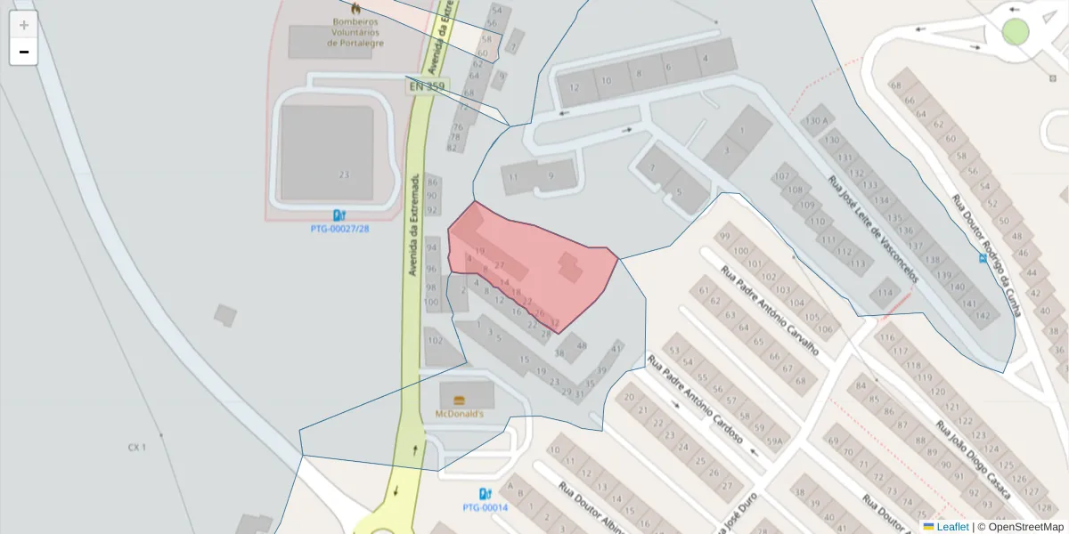 Mapa detalhado do código postal 7300-146 com limites, códigos postais vizinhos e agências dos correios
