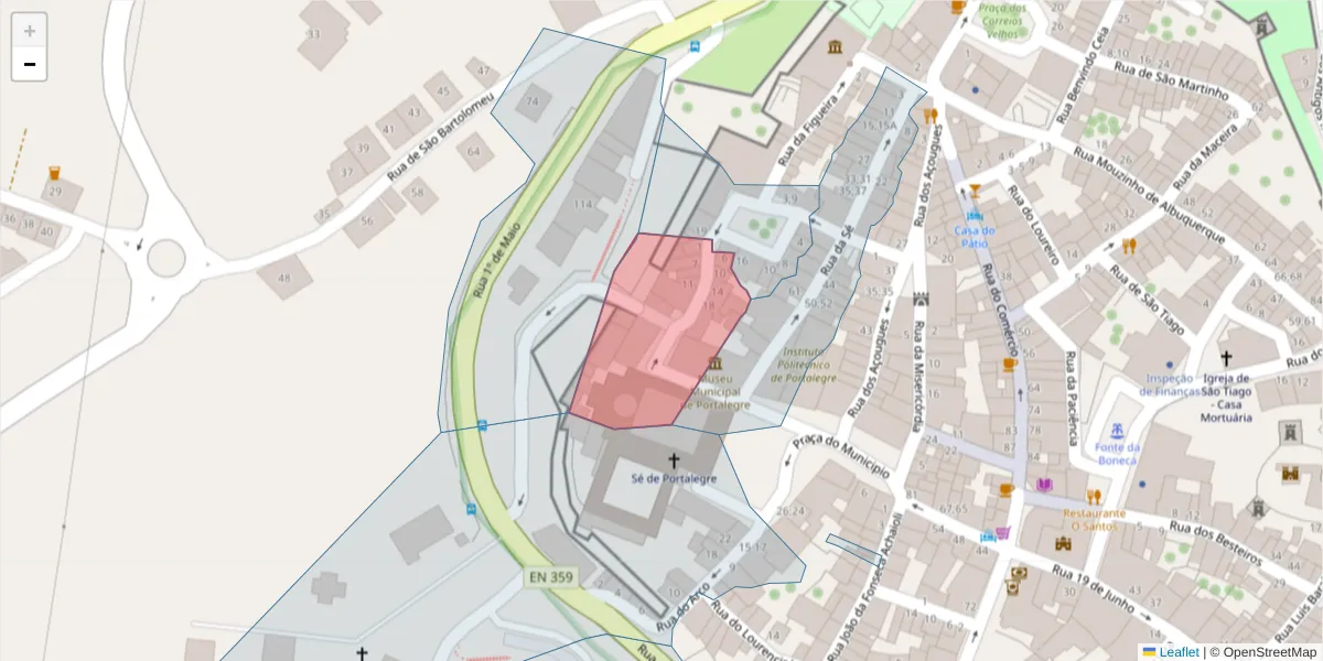 Mapa detalhado do código postal 7300-154 com limites, códigos postais vizinhos e agências dos correios