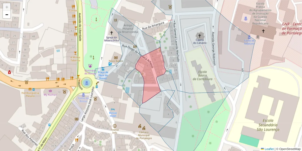 Mapa detalhado do código postal 7300-156 com limites, códigos postais vizinhos e agências dos correios