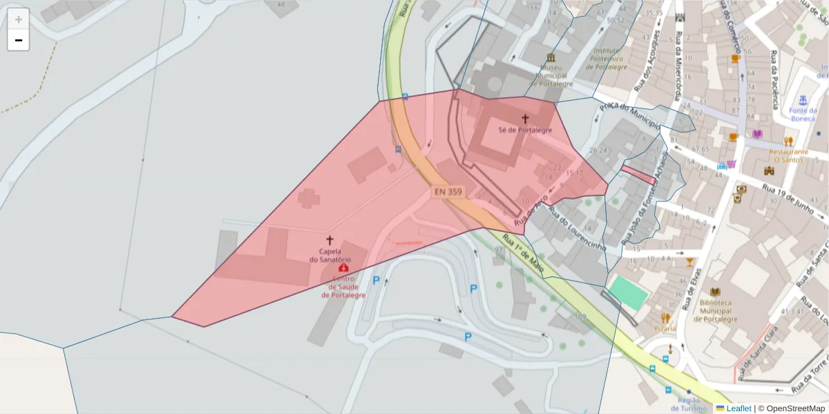 Mapa detalhado do código postal 7300-157 com limites, códigos postais vizinhos e agências dos correios