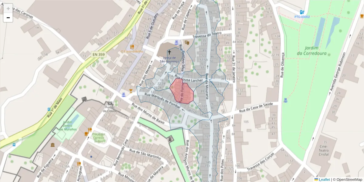 Mapa detalhado do código postal 7300-161 com limites, códigos postais vizinhos e agências dos correios