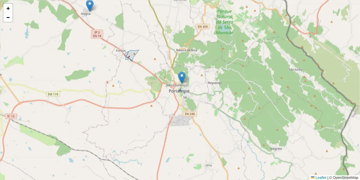 Mapa detalhado do código postal 7300-169 com limites, códigos postais vizinhos e agências dos correios