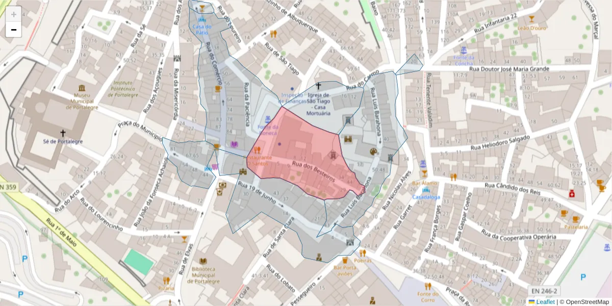 Mapa detalhado do código postal 7300-170 com limites, códigos postais vizinhos e agências dos correios