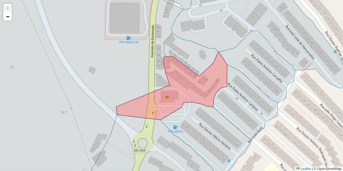 Mapa detalhado do código postal 7300-196 com limites, códigos postais vizinhos e agências dos correios