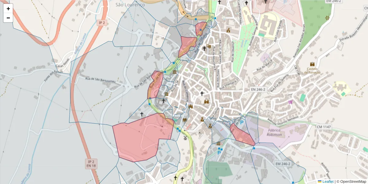Mapa detalhado do código postal 7300-205 com limites, códigos postais vizinhos e agências dos correios