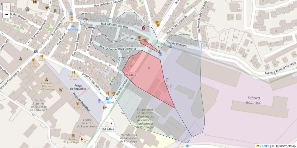 Mapa detalhado do código postal 7300-206 com limites, códigos postais vizinhos e agências dos correios