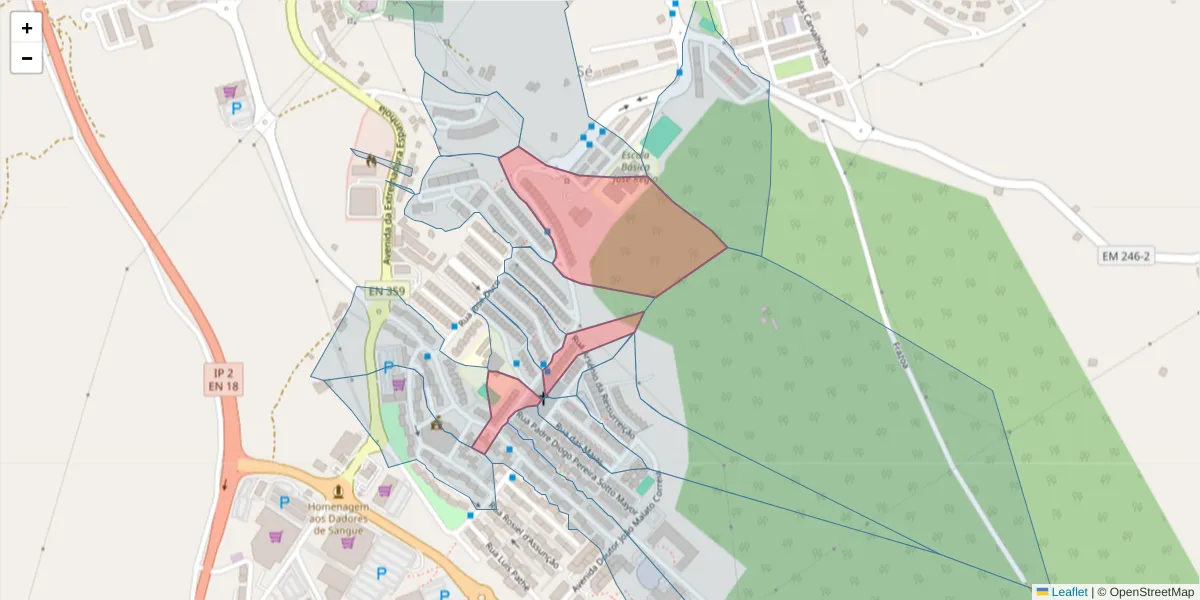 Mapa detalhado do código postal 7300-207 com limites, códigos postais vizinhos e agências dos correios