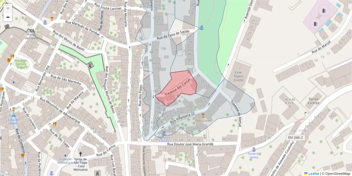 Mapa detalhado do código postal 7300-210 com limites, códigos postais vizinhos e agências dos correios