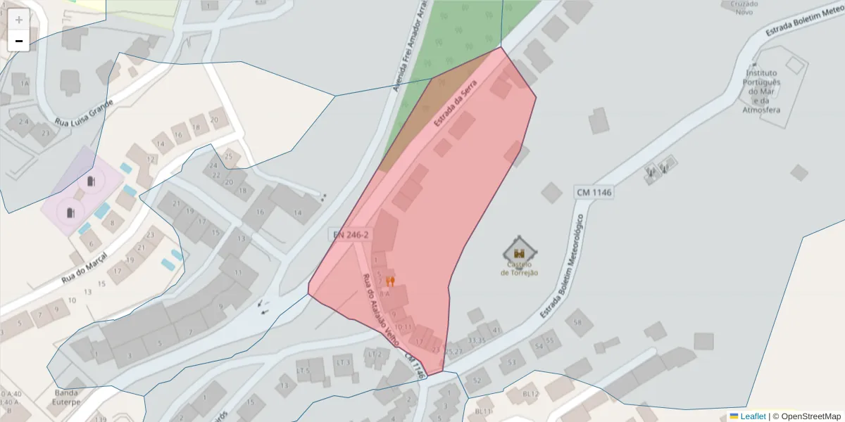 Mapa detalhado do código postal 7300-245 com limites, códigos postais vizinhos e agências dos correios