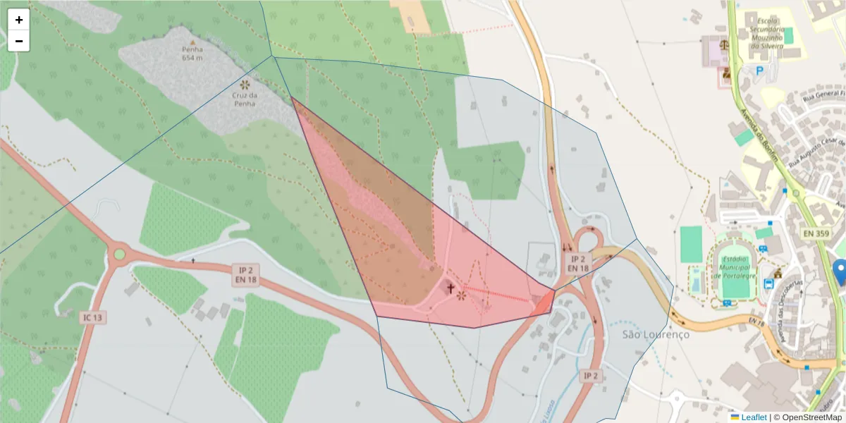 Mapa detalhado do código postal 7300-259 com limites, códigos postais vizinhos e agências dos correios