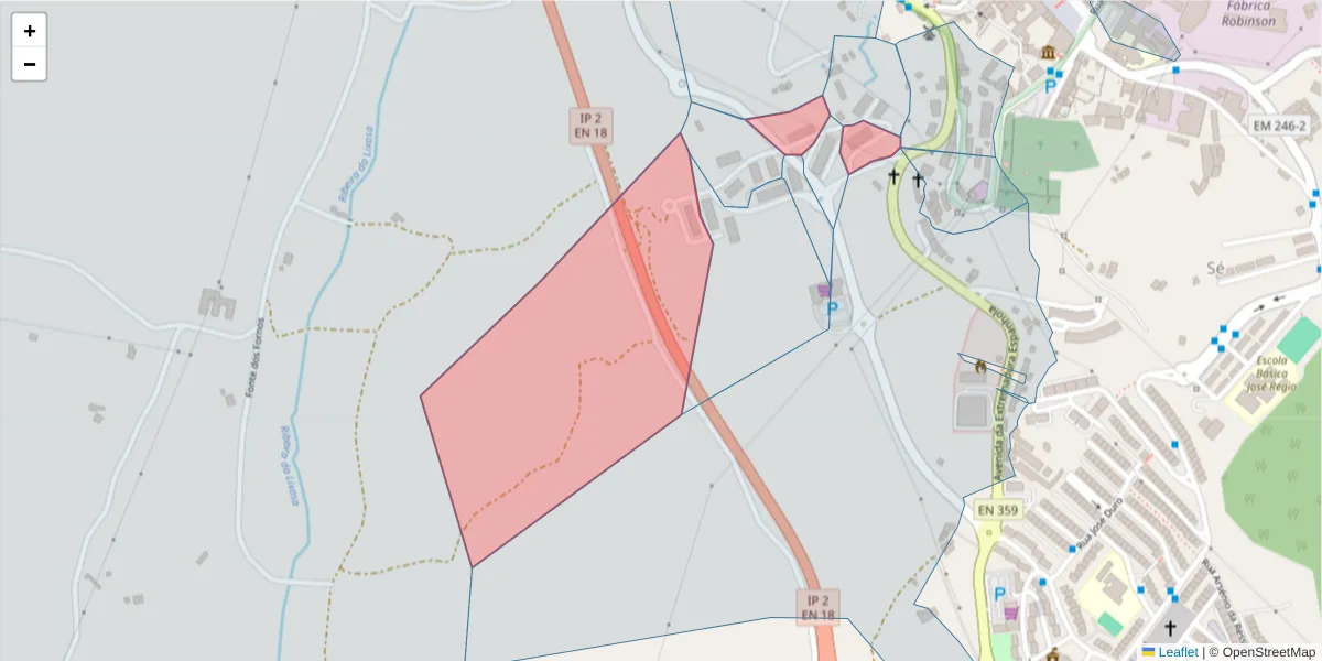 Mapa detalhado do código postal 7300-295 com limites, códigos postais vizinhos e agências dos correios