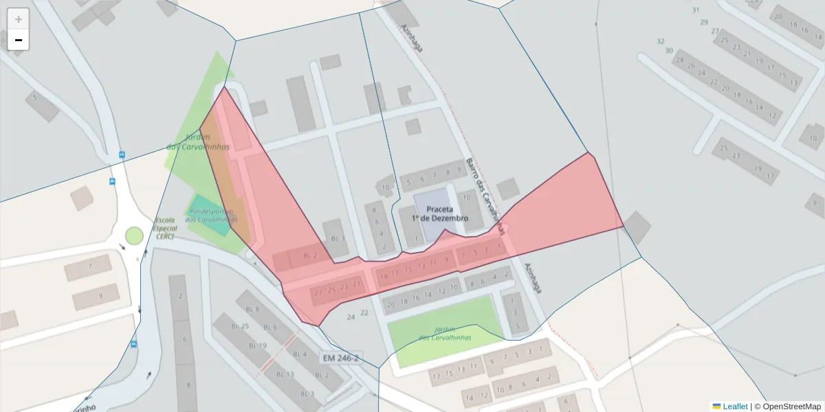 Mapa detalhado do código postal 7300-299 com limites, códigos postais vizinhos e agências dos correios