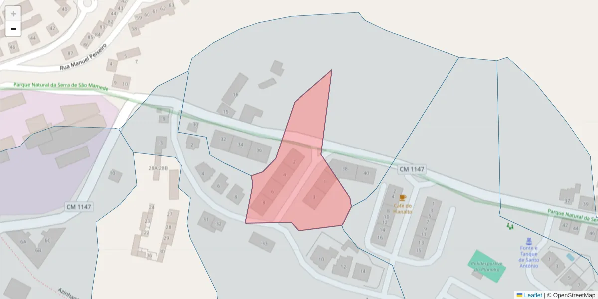 Mapa detalhado do código postal 7300-303 com limites, códigos postais vizinhos e agências dos correios