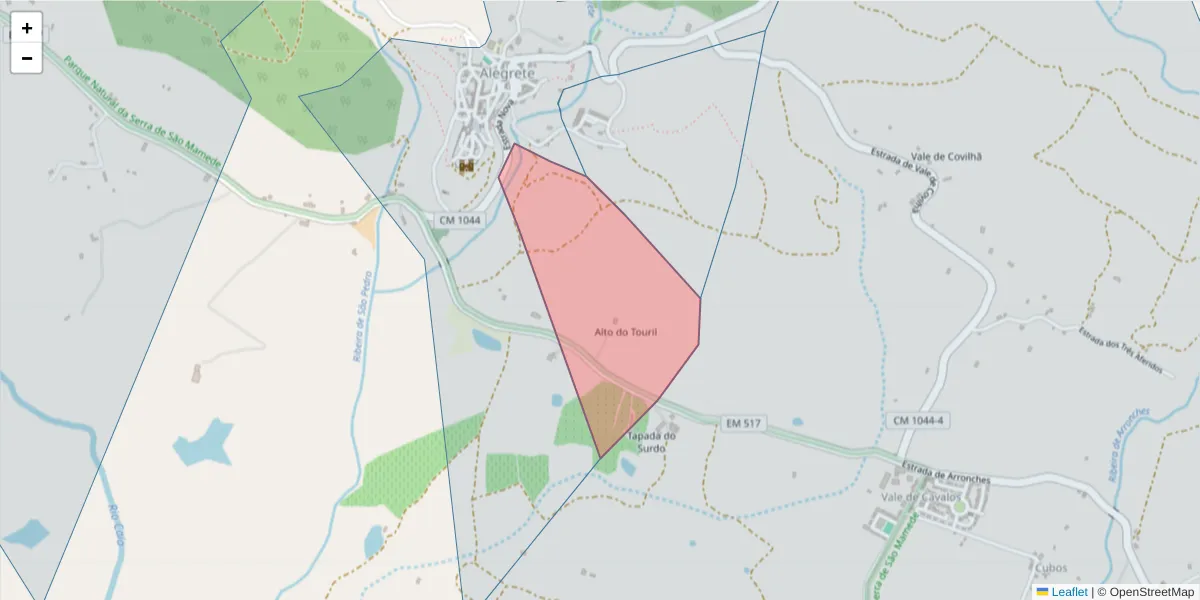Mapa detalhado do código postal 7300-314 com limites, códigos postais vizinhos e agências dos correios