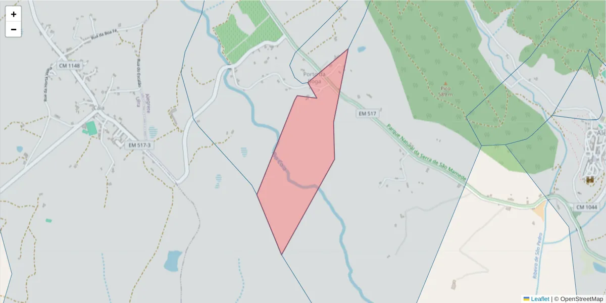 Mapa detalhado do código postal 7300-337 com limites, códigos postais vizinhos e agências dos correios