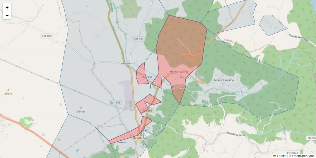 Mapa detalhado do código postal 7300-431 com limites, códigos postais vizinhos e agências dos correios