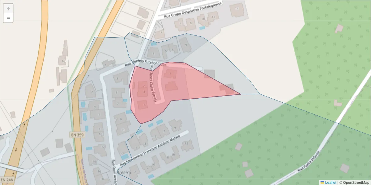 Mapa detalhado do código postal 7300-437 com limites, códigos postais vizinhos e agências dos correios