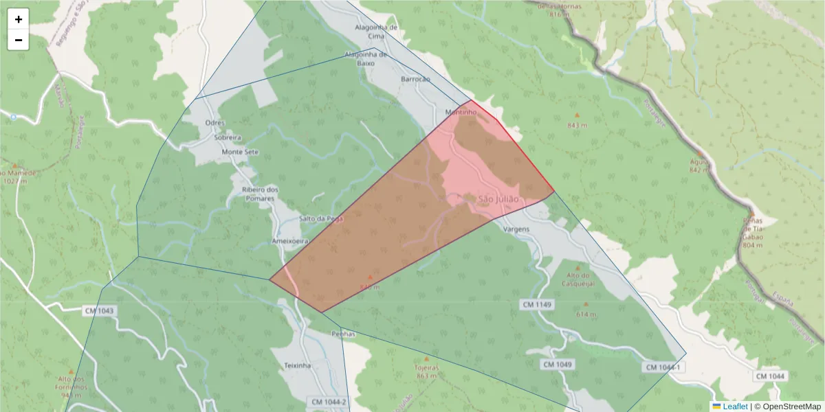 Mapa detalhado do código postal 7300-459 com limites, códigos postais vizinhos e agências dos correios