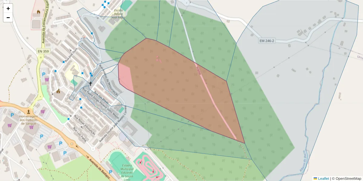 Mapa detalhado do código postal 7300-525 com limites, códigos postais vizinhos e agências dos correios