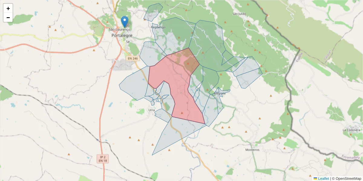 Mapa detalhado do código postal 7300-561 com limites, códigos postais vizinhos e agências dos correios