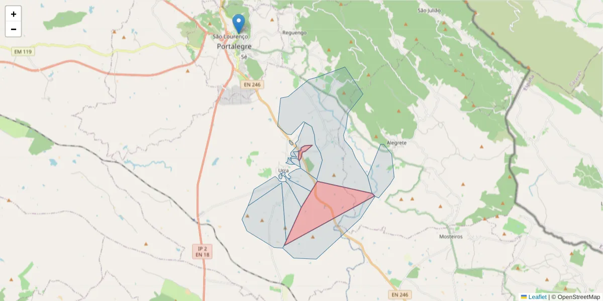Mapa detalhado do código postal 7300-571 com limites, códigos postais vizinhos e agências dos correios