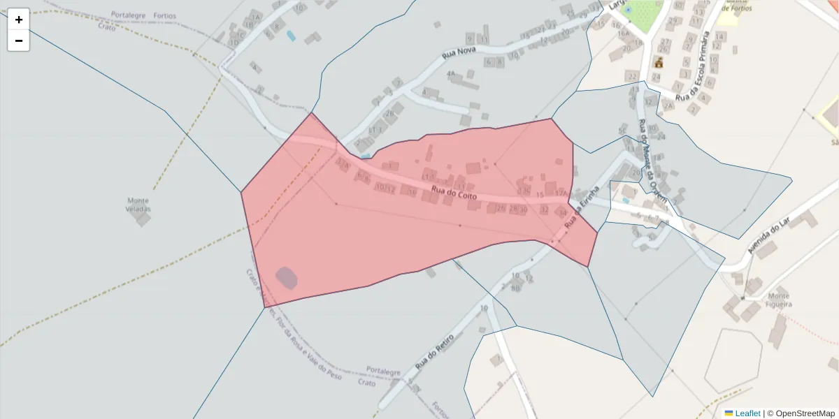 Mapa detalhado do código postal 7300-670 com limites, códigos postais vizinhos e agências dos correios