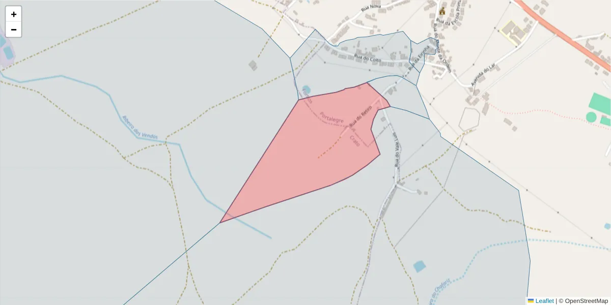 Mapa detalhado do código postal 7300-676 com limites, códigos postais vizinhos e agências dos correios