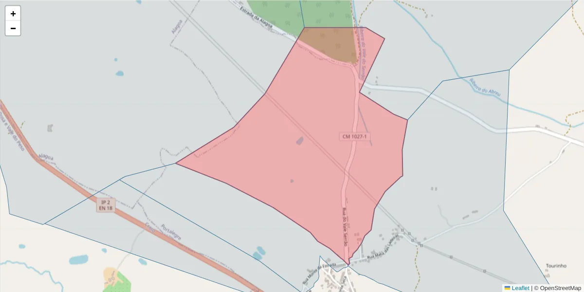 Mapa detalhado do código postal 7300-680 com limites, códigos postais vizinhos e agências dos correios