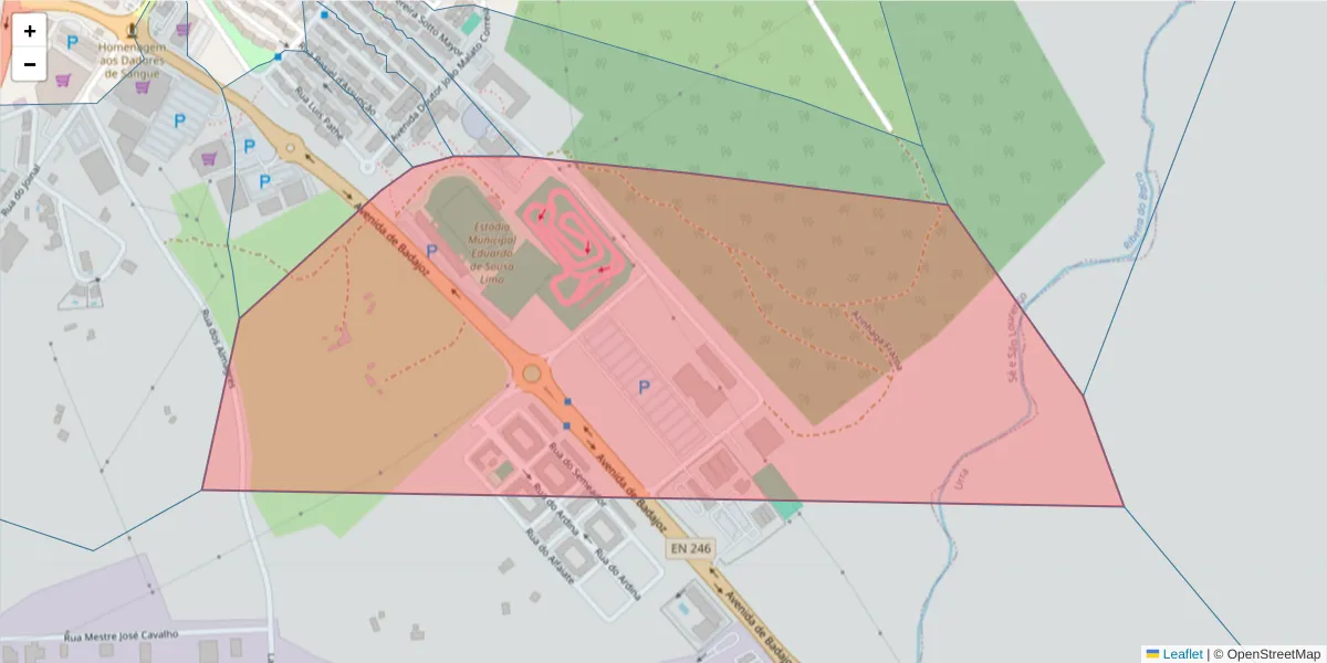 Mapa detalhado do código postal 7300 com limites, códigos postais vizinhos e agências dos correios