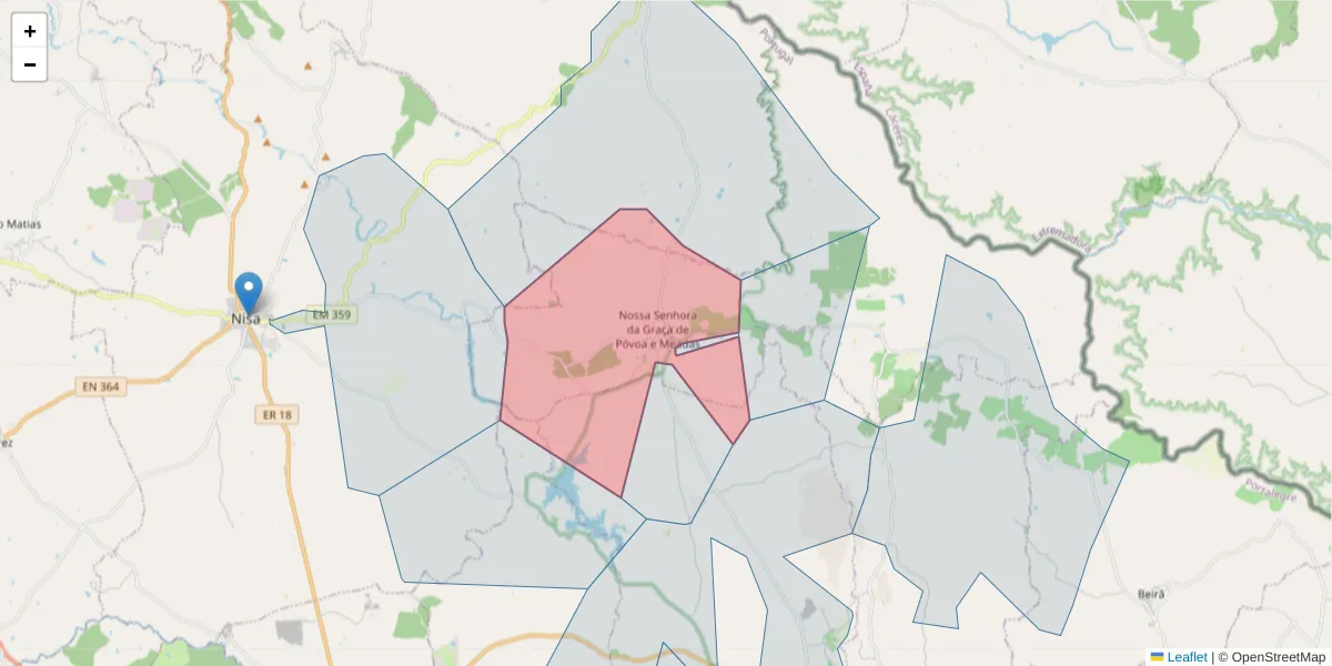 Mapa detalhado do código postal 7320-011 com limites, códigos postais vizinhos e agências dos correios