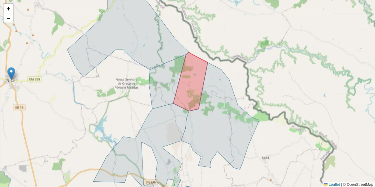Mapa detalhado do código postal 7320-014 com limites, códigos postais vizinhos e agências dos correios