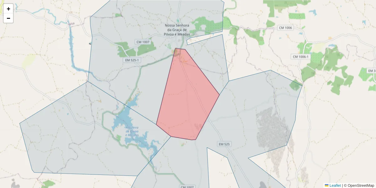 Mapa detalhado do código postal 7320-015 com limites, códigos postais vizinhos e agências dos correios