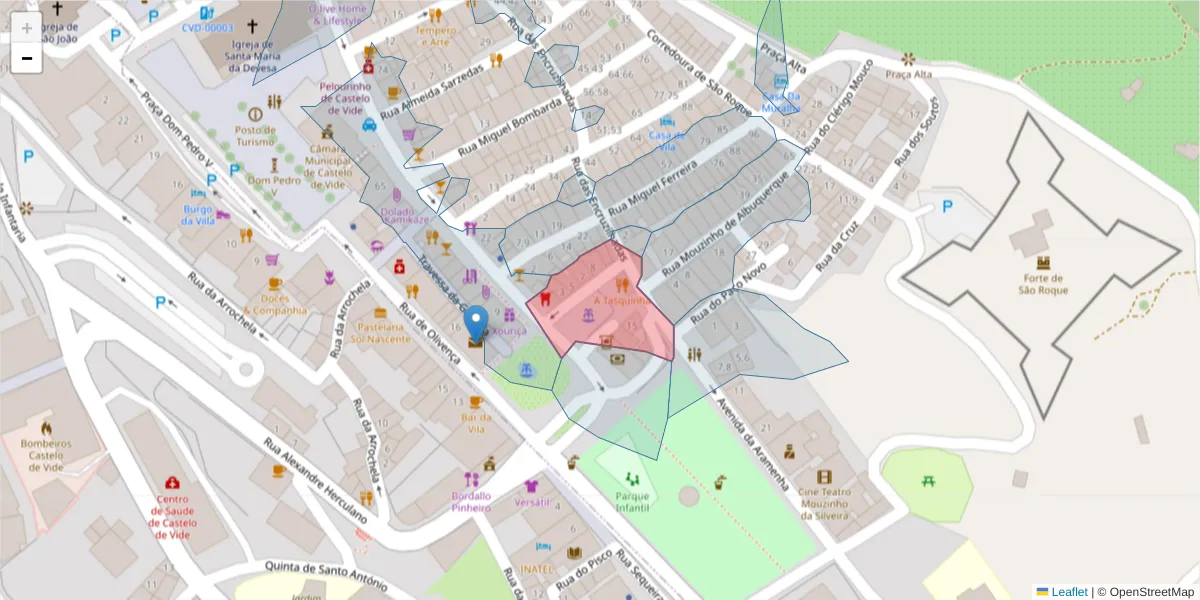Mapa detalhado do código postal 7320-109 com limites, códigos postais vizinhos e agências dos correios