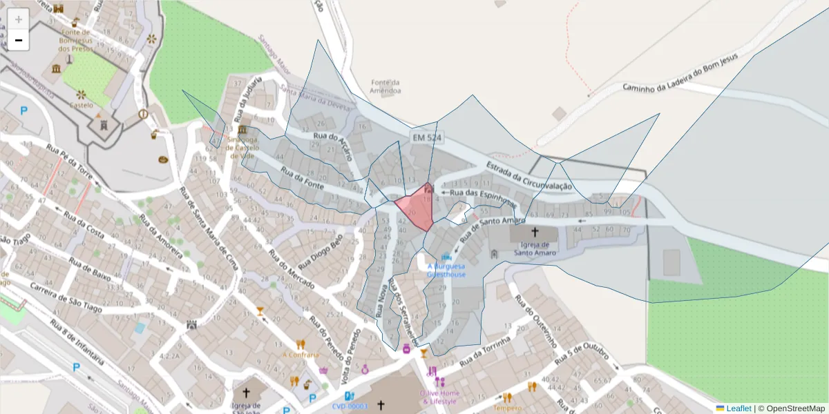 Mapa detalhado do código postal 7320-110 com limites, códigos postais vizinhos e agências dos correios