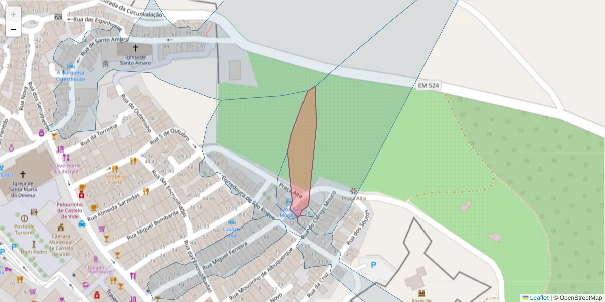 Mapa detalhado do código postal 7320-112 com limites, códigos postais vizinhos e agências dos correios