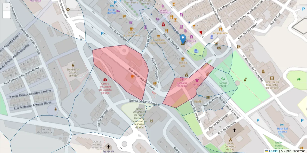 Mapa detalhado do código postal 7320-114 com limites, códigos postais vizinhos e agências dos correios