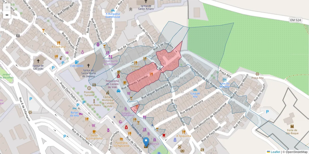 Mapa detalhado do código postal 7320-115 com limites, códigos postais vizinhos e agências dos correios