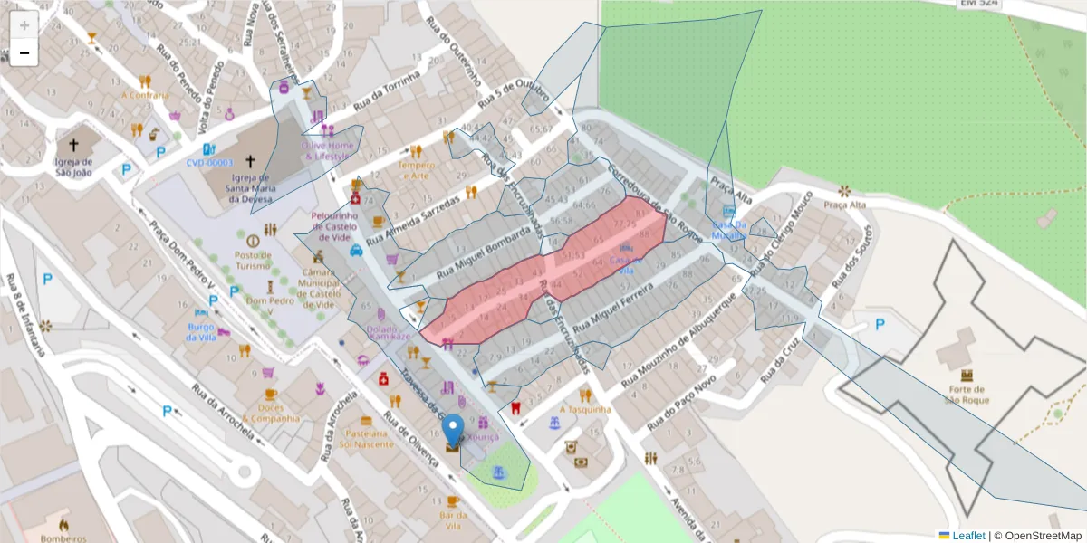 Mapa detalhado do código postal 7320-118 com limites, códigos postais vizinhos e agências dos correios