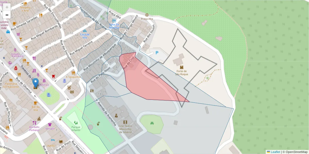 Mapa detalhado do código postal 7320-122 com limites, códigos postais vizinhos e agências dos correios
