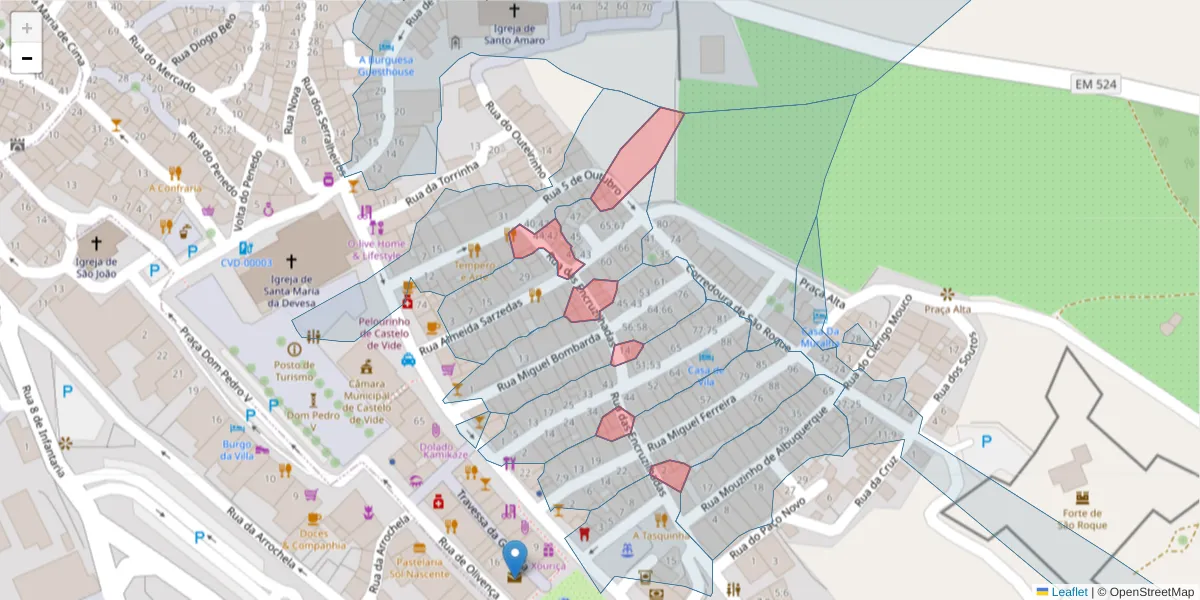Mapa detalhado do código postal 7320-123 com limites, códigos postais vizinhos e agências dos correios