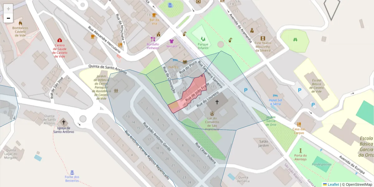 Mapa detalhado do código postal 7320-129 com limites, códigos postais vizinhos e agências dos correios