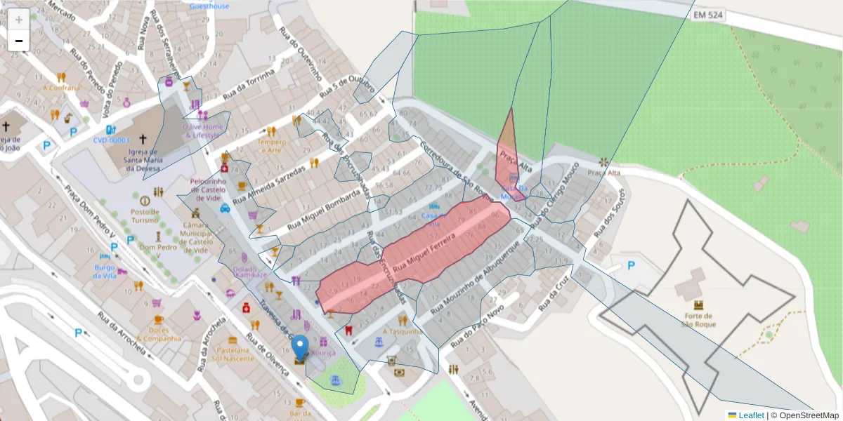 Mapa detalhado do código postal 7320-132 com limites, códigos postais vizinhos e agências dos correios