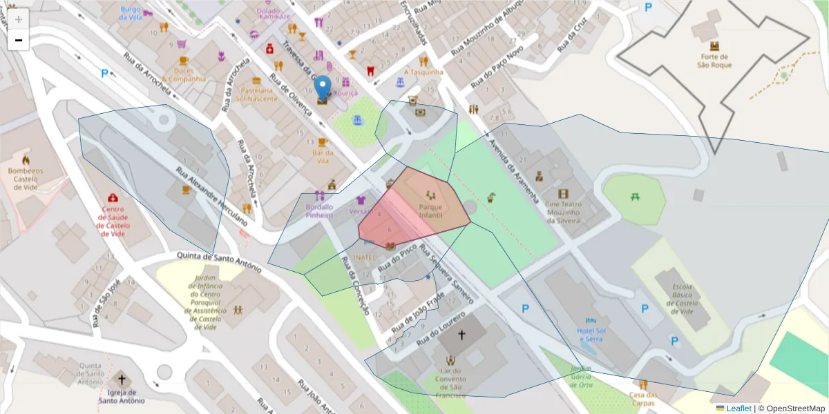 Mapa detalhado do código postal 7320-138 com limites, códigos postais vizinhos e agências dos correios