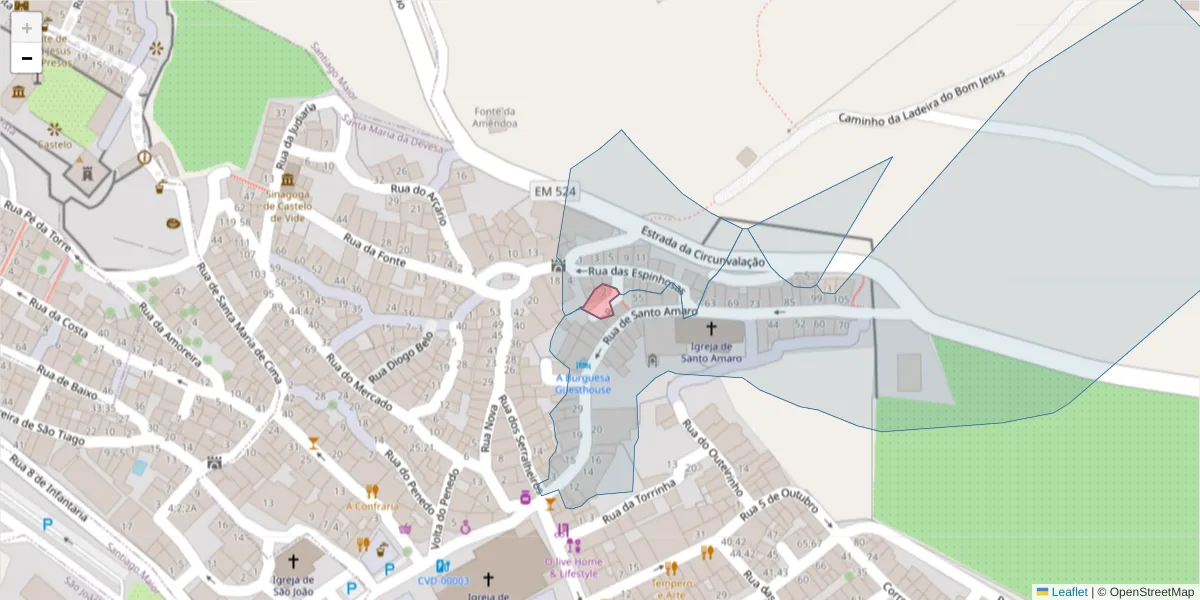 Mapa detalhado do código postal 7320-142 com limites, códigos postais vizinhos e agências dos correios