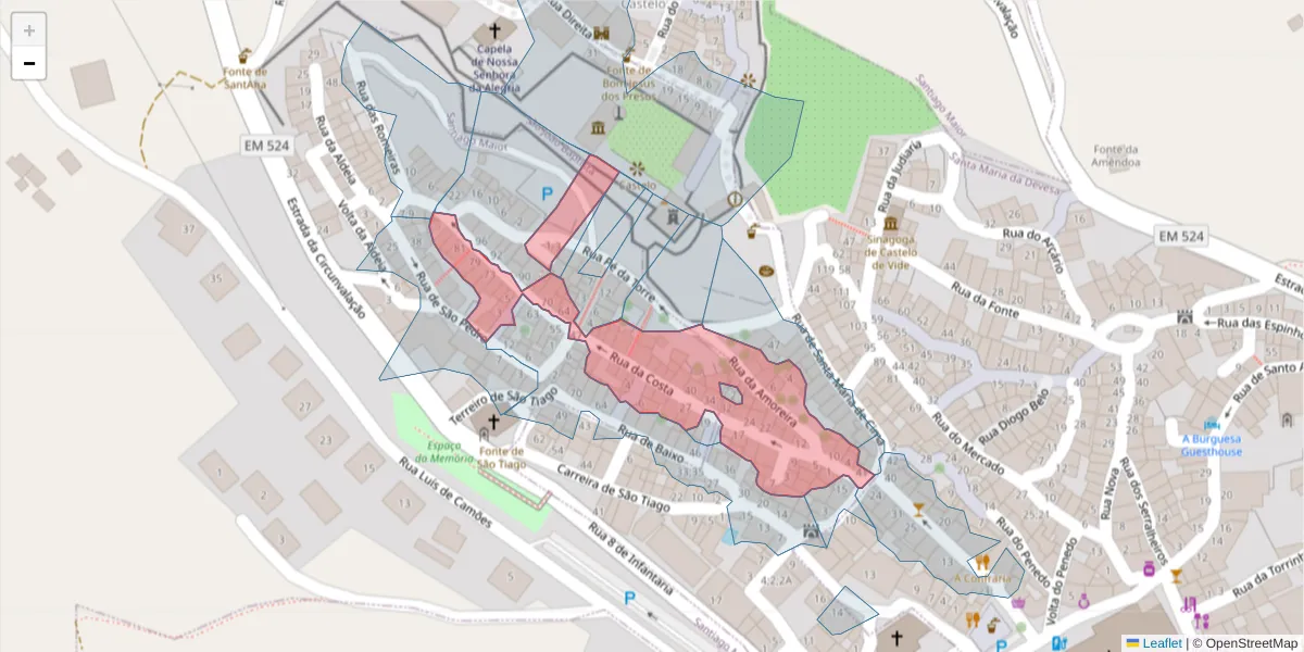 Mapa detalhado do código postal 7320-145 com limites, códigos postais vizinhos e agências dos correios