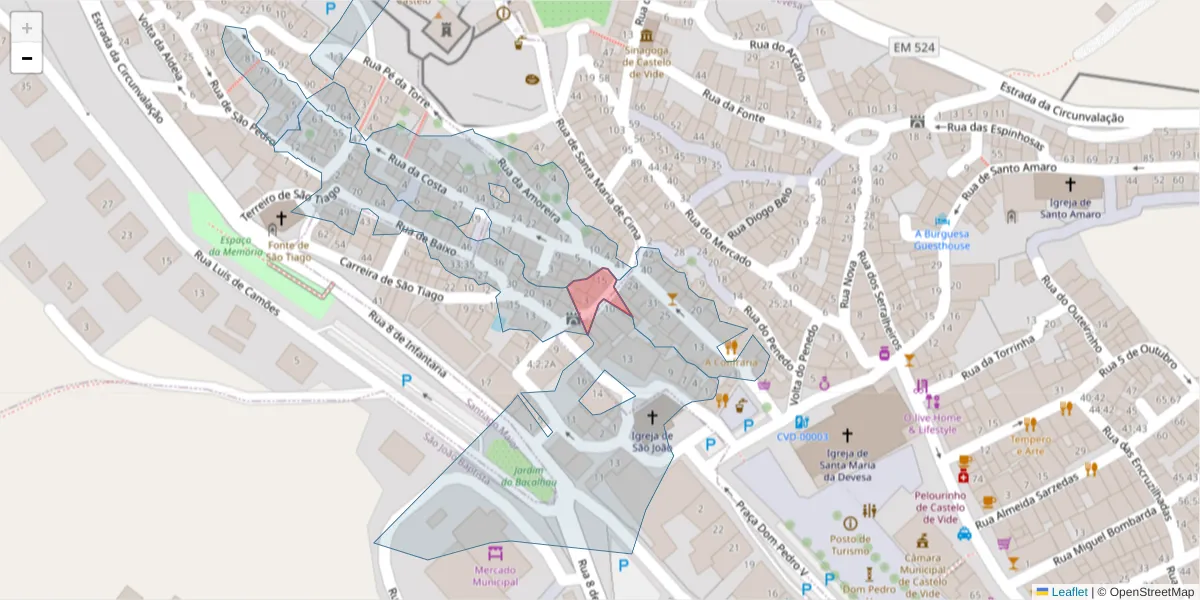 Mapa detalhado do código postal 7320-154 com limites, códigos postais vizinhos e agências dos correios