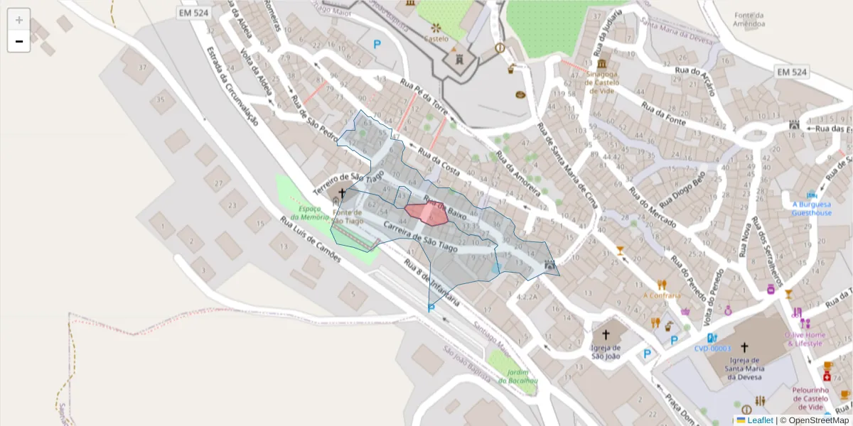 Mapa detalhado do código postal 7320-156 com limites, códigos postais vizinhos e agências dos correios