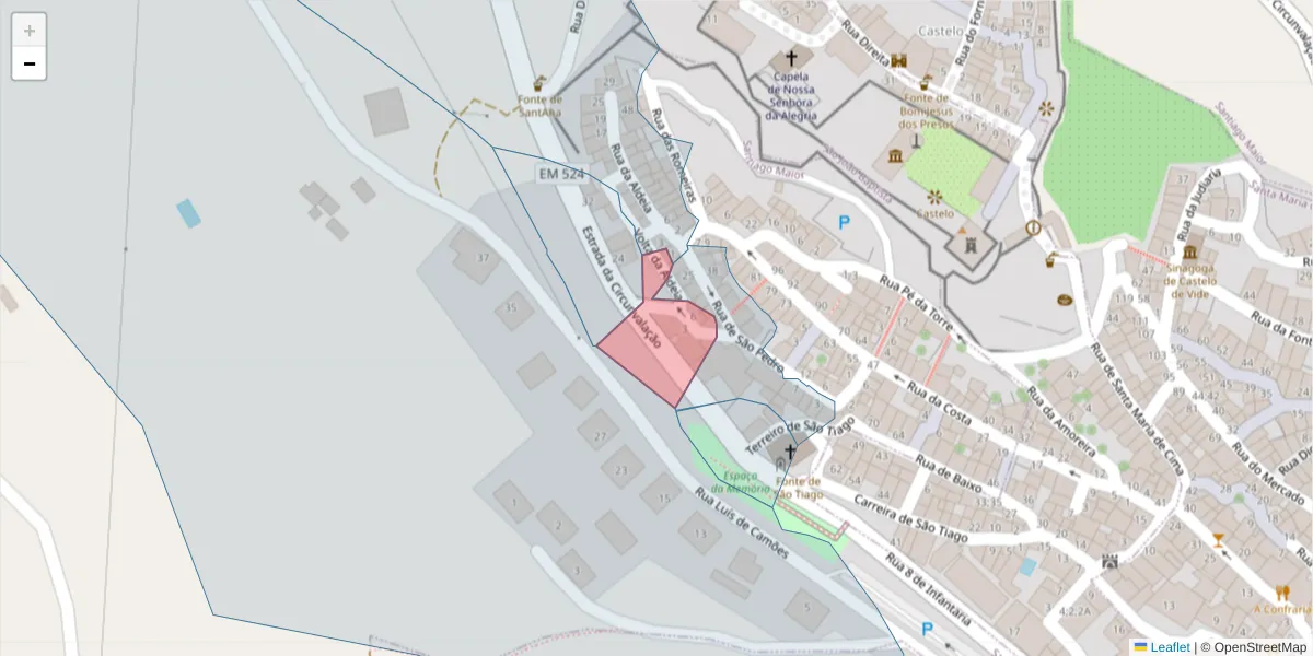 Mapa detalhado do código postal 7320-160 com limites, códigos postais vizinhos e agências dos correios